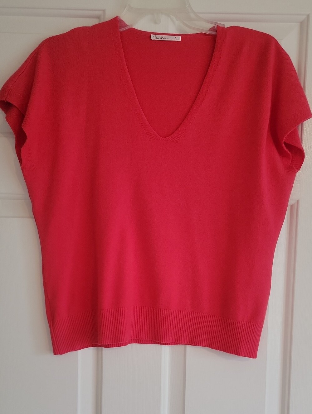 Vila Milano Coral V-Neck Short Sleeve Sweater, Size M
